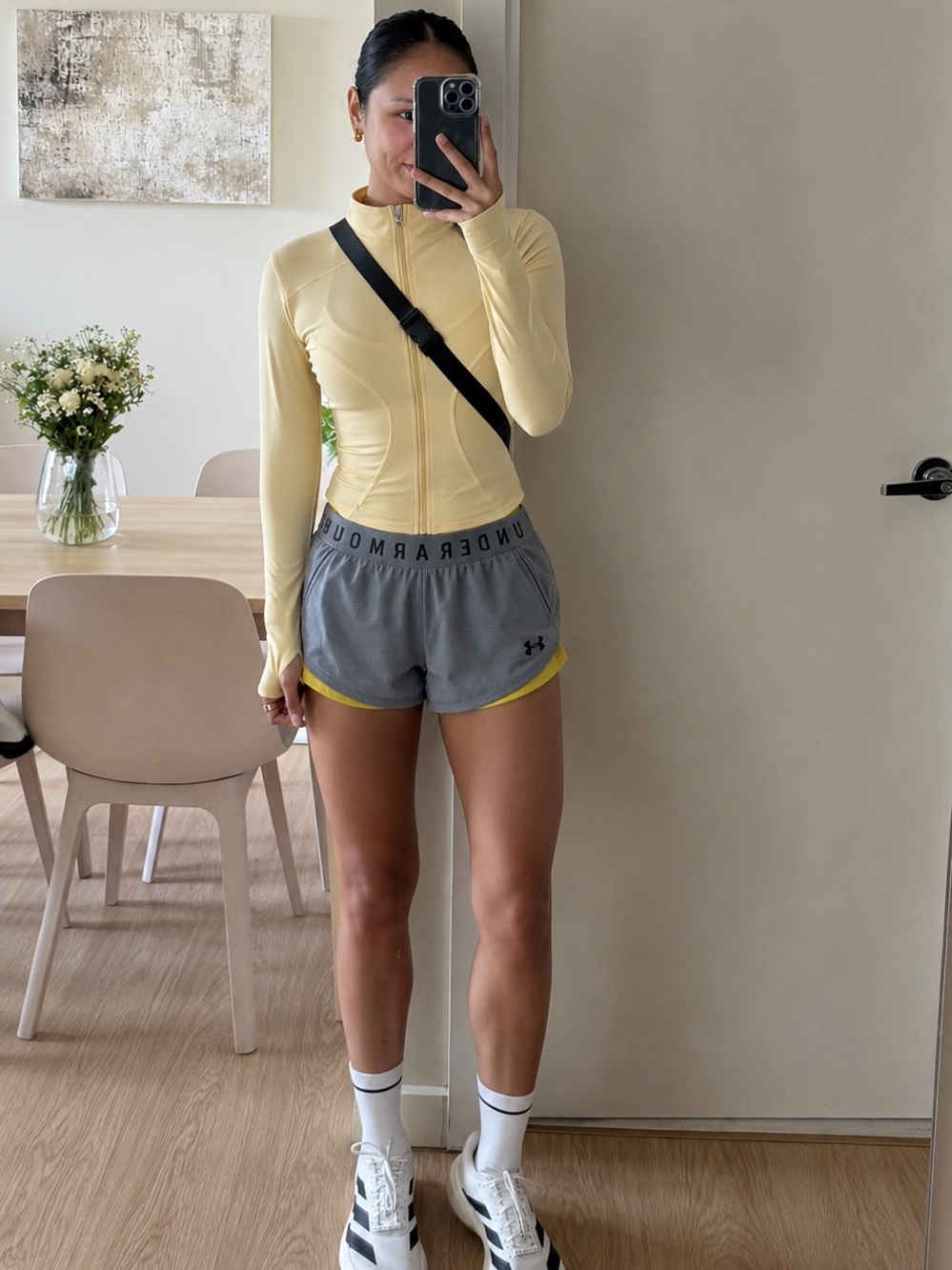 Under Armour Gray Shorts with Yellow Trim - Women's Athletic Running Shorts